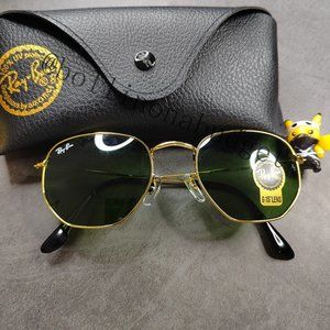 🌹Ray-Ban Hexagonal Sunglasses RB3548N 001 52mm Gold Frame Green Classic